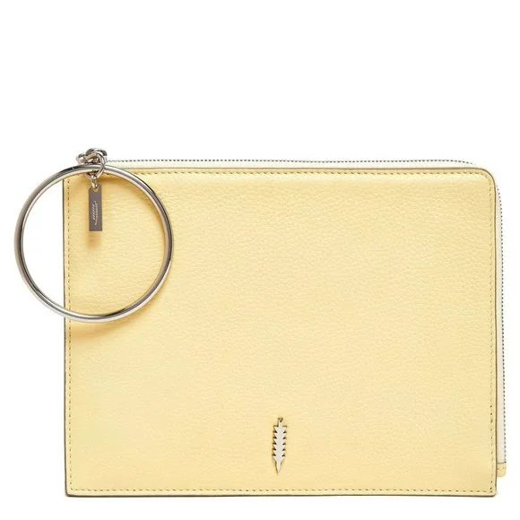 THACKER Gable Leather Travel Bag Wristlet in Soft Butter Yellow NEW - Picture 2 of 6
